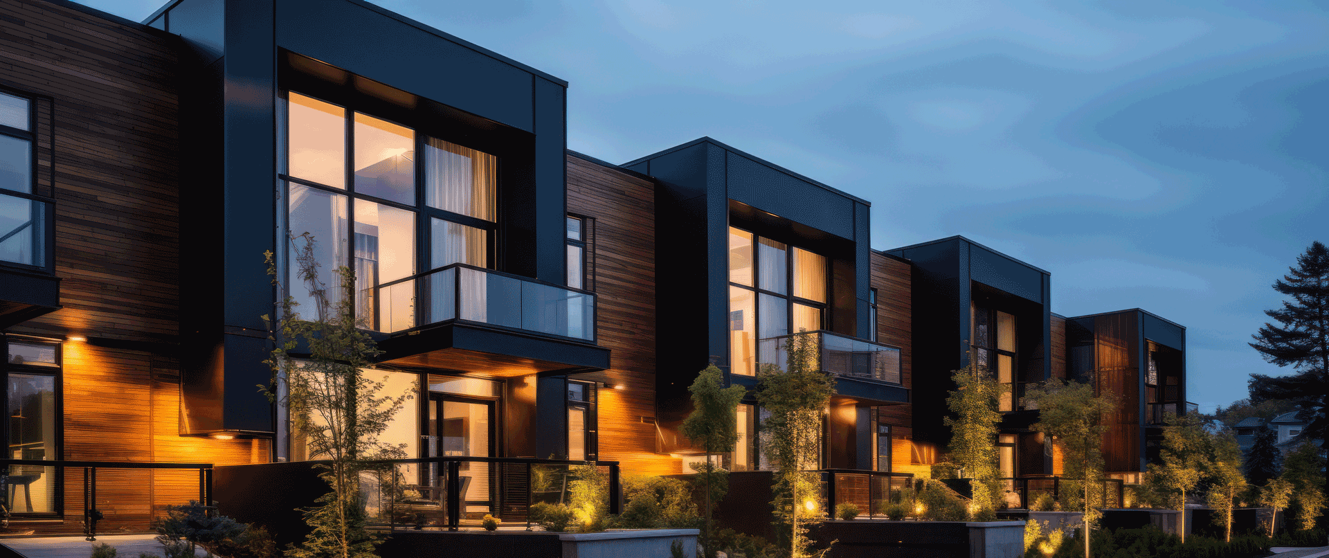 Row of modern residential buildings